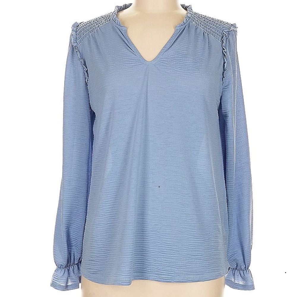 Blue Cotton Long Sleeve Blouse